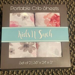 Floral Portable Crib Sheets - Pink and Gray 2 Pack